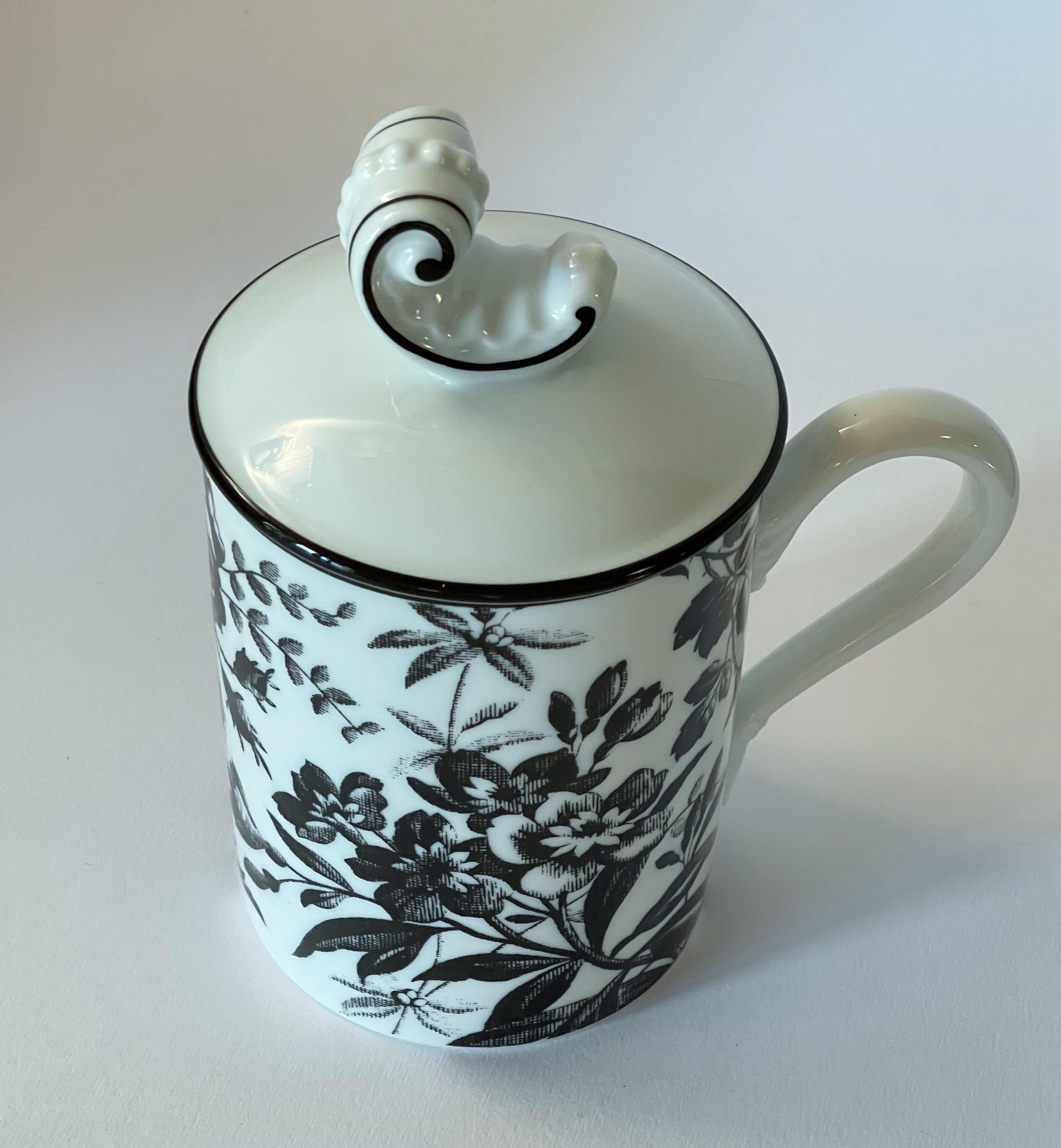 Italian Gucci Porcelain Flowers Scroll Mug For Sale