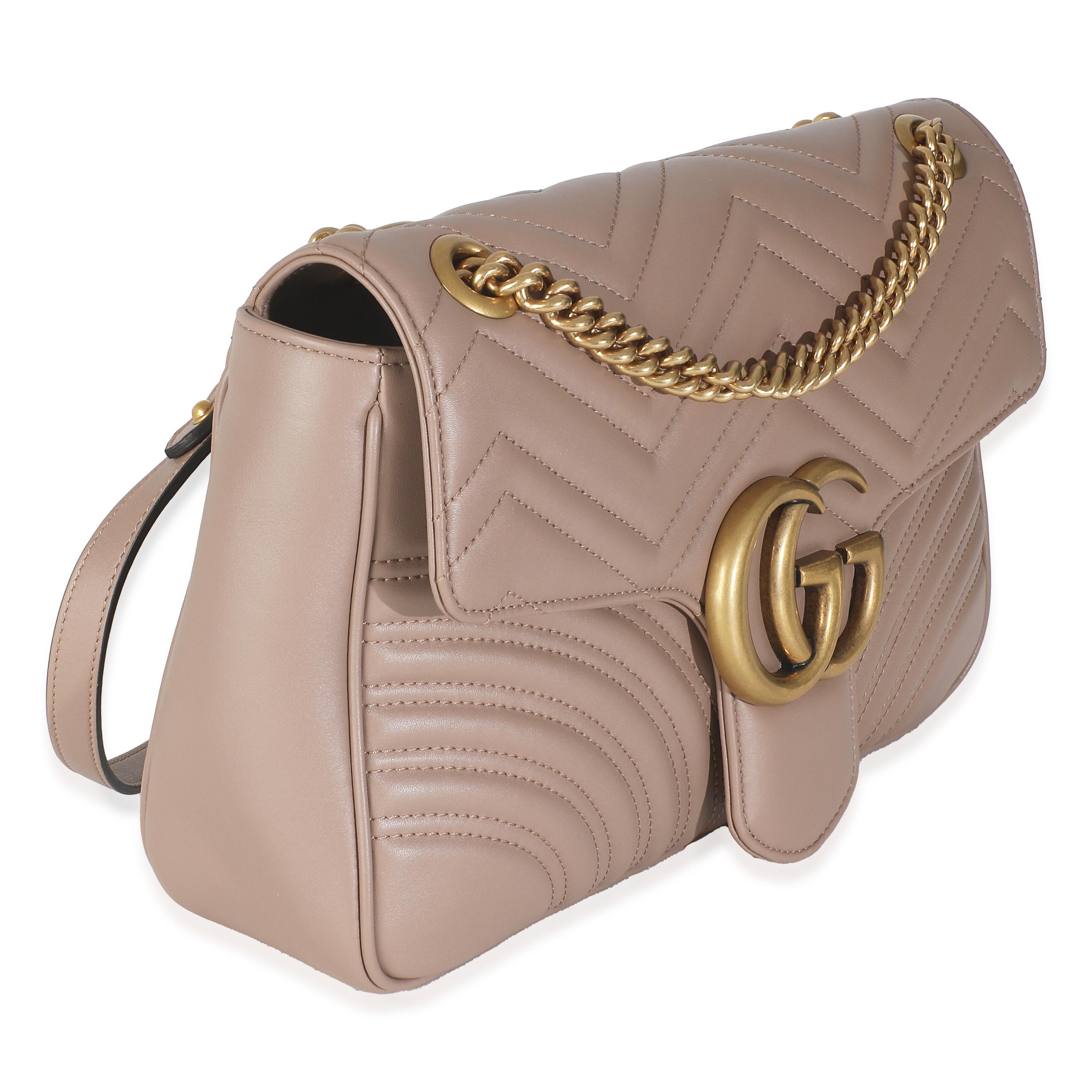 Gucci Porzellan Rose Kalbsleder Matelasse Medium GG Marmont Umhängetasche (Braun) im Angebot