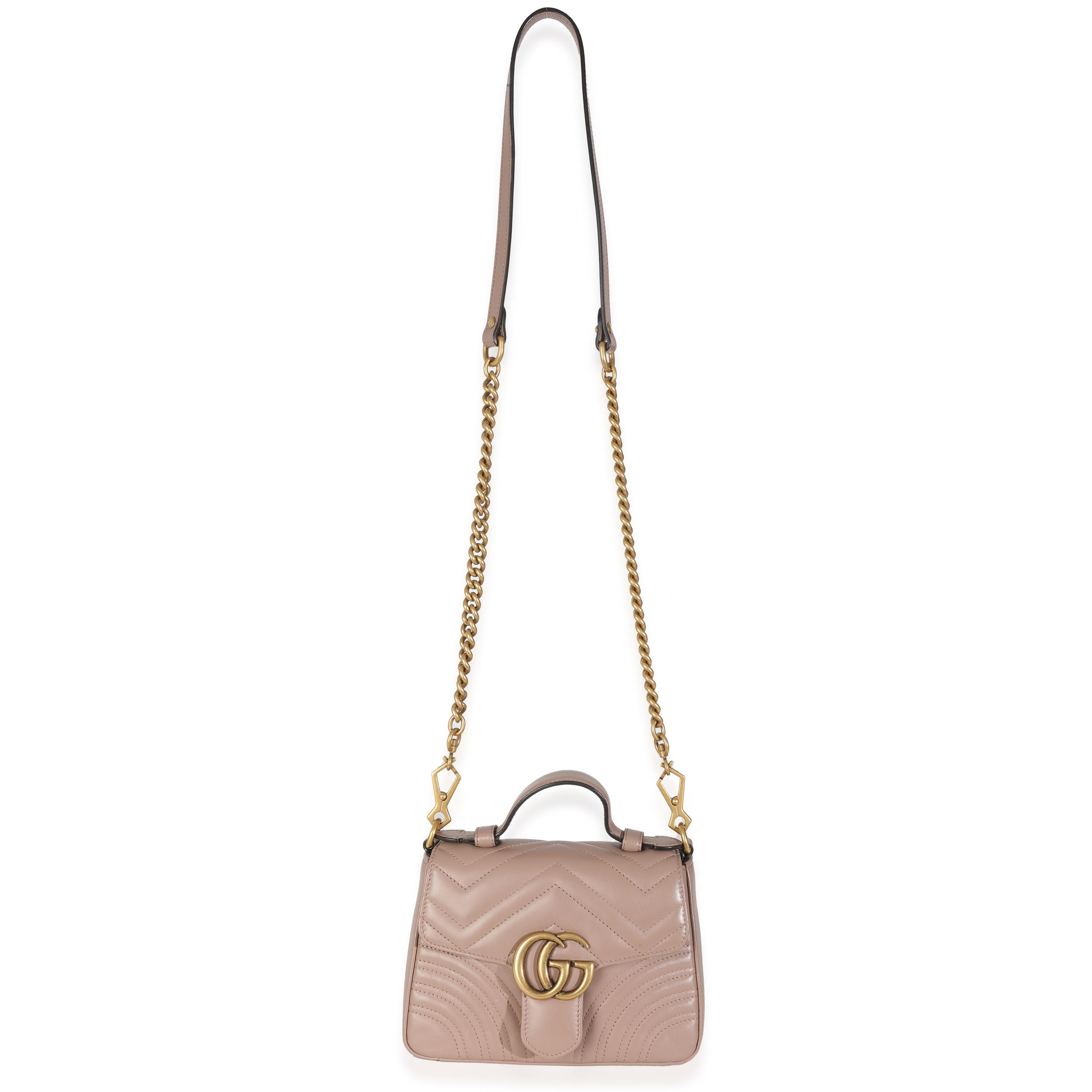 Donna Gucci Borsa a manico alto in pelle di vitello matelasse rosa porcellana Mini GG Marmont in vendita