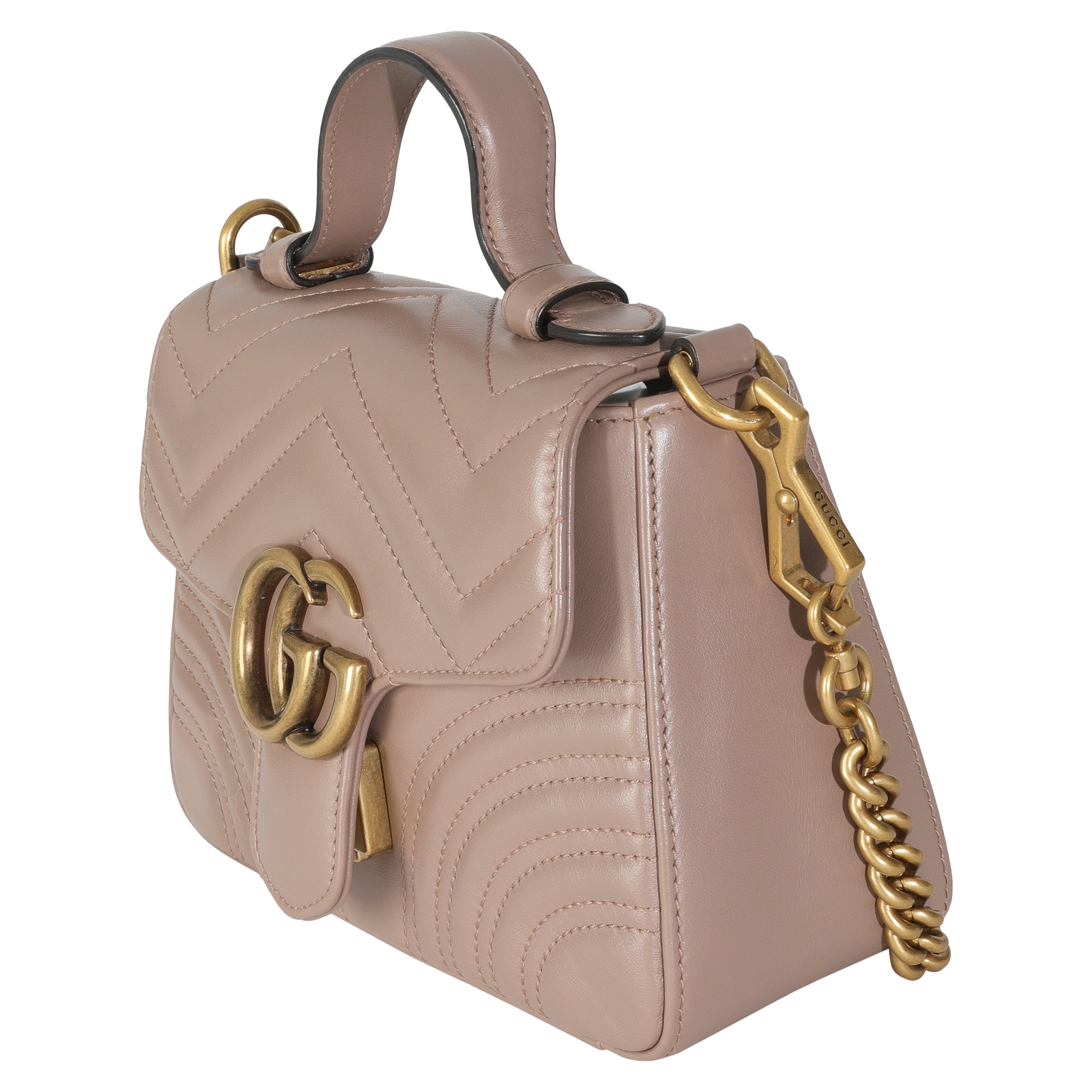 Gucci Borsa a manico alto in pelle di vitello matelasse rosa porcellana Mini GG Marmont in vendita
