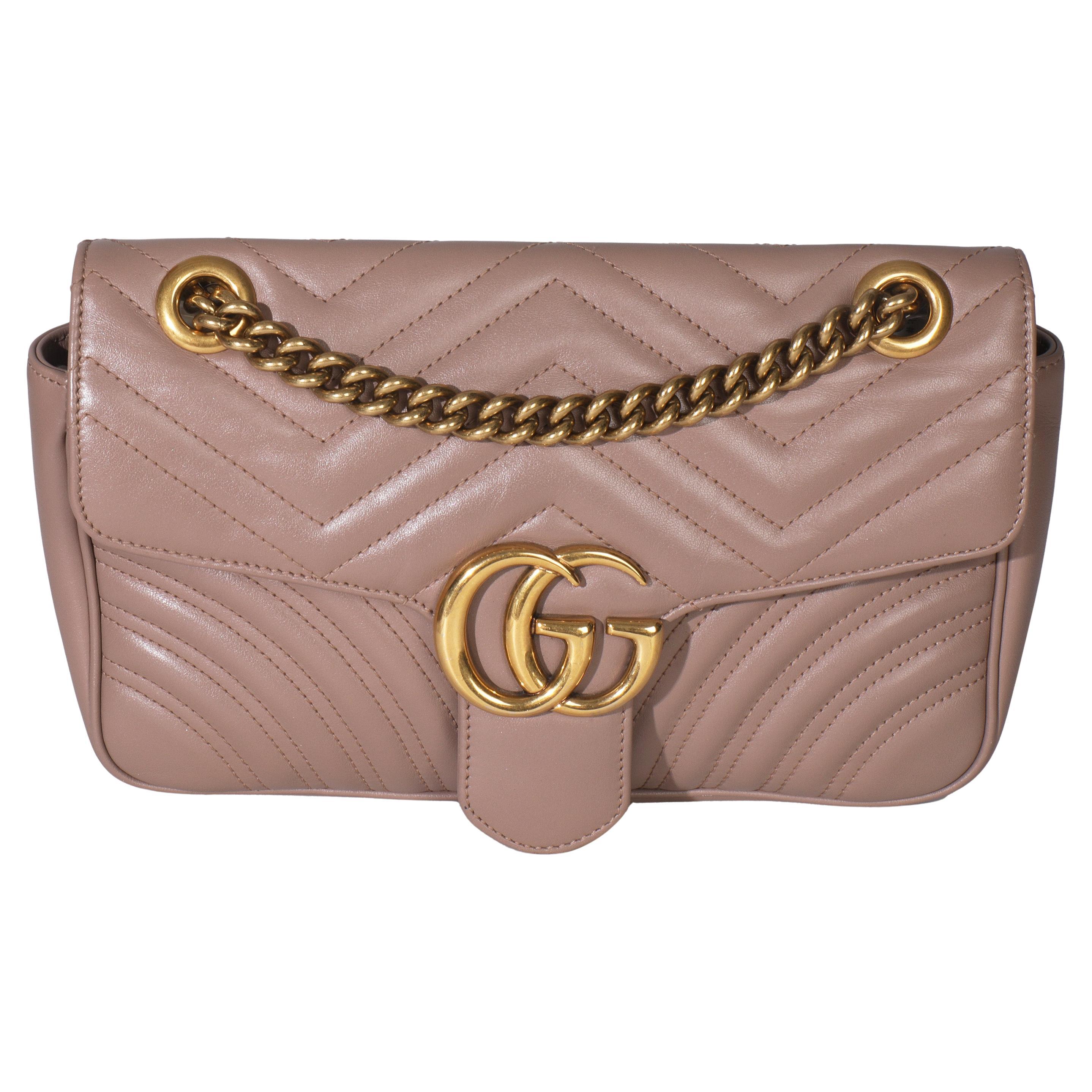 Gucci Porcelain Rose Matelasse Calfskin Medium GG Marmont Shoulder Bag