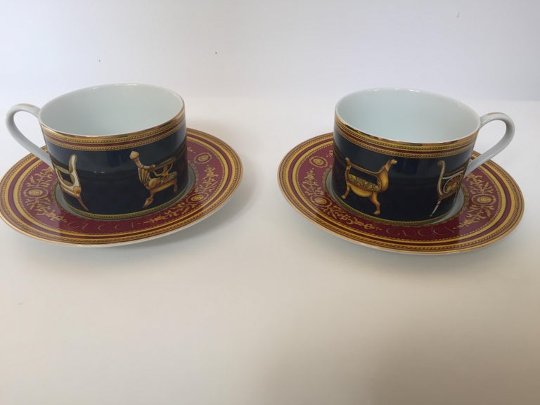 Gucci Porcelain Tea Cups and Saucers Set of 2 For Sale at 1stdibs