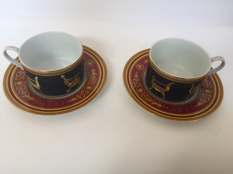 Gucci Porcelain Tea Cups and Saucers Set of 2 For Sale at 1stdibs