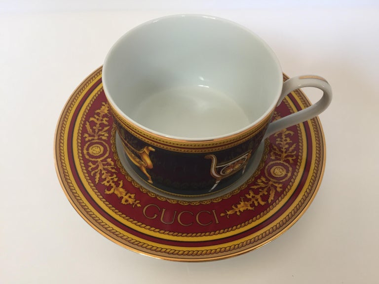 Gucci Porcelain Tea Cups and Saucers Set of 2 For Sale at 1stdibs