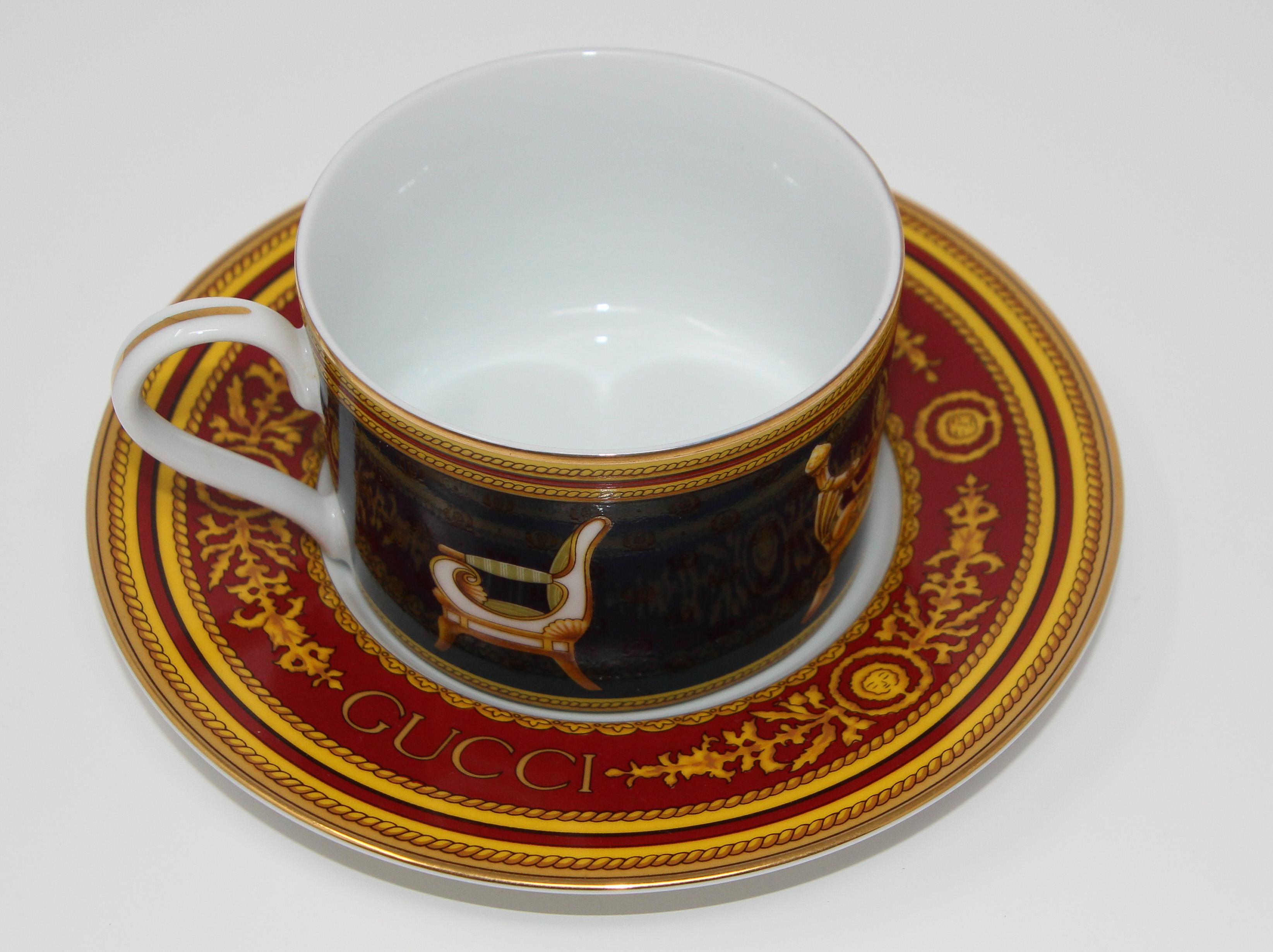 Empire Gucci Porcelain Tea Cups and Saucers Set of 2