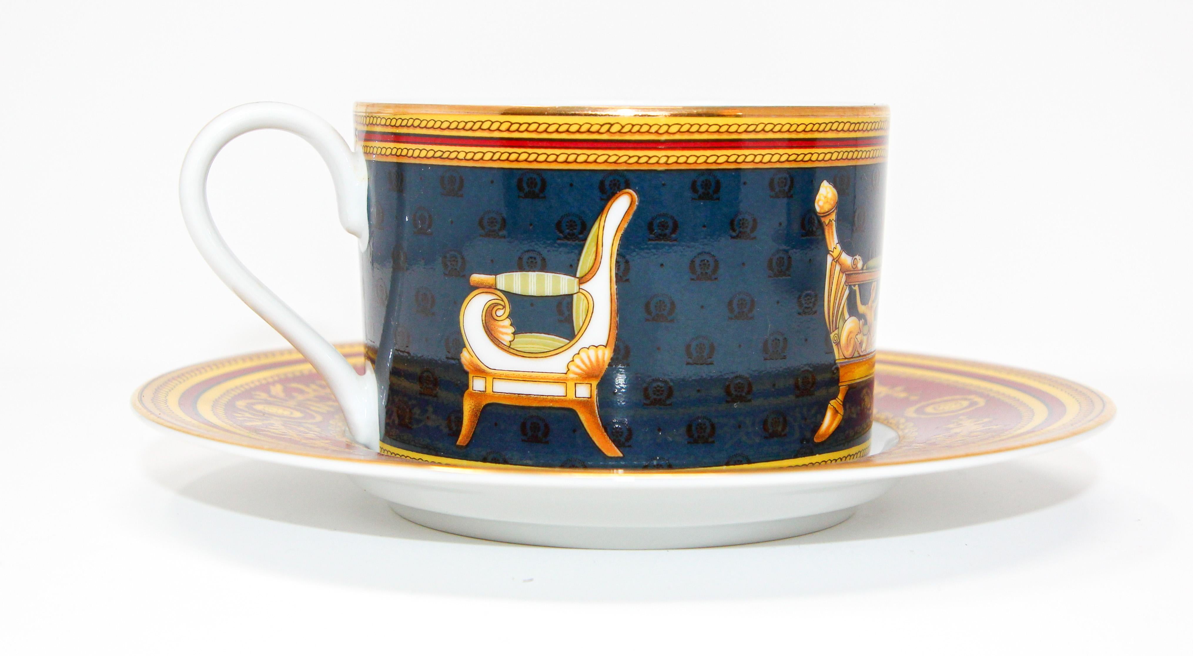 Italian Gucci Porcelain Tea Cups and Saucers Set of 2
