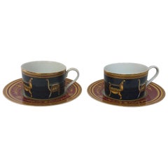 Retro Gucci Porcelain Tea Cups and Saucers Set of 2