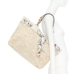 GUCCI Positano Scarf beige embroidery anglais lace insert print scarf tote bag