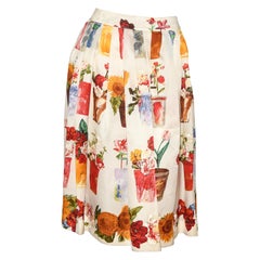 Gucci Potted Plants Floral Design Pleated Multi Color Silk Skirt