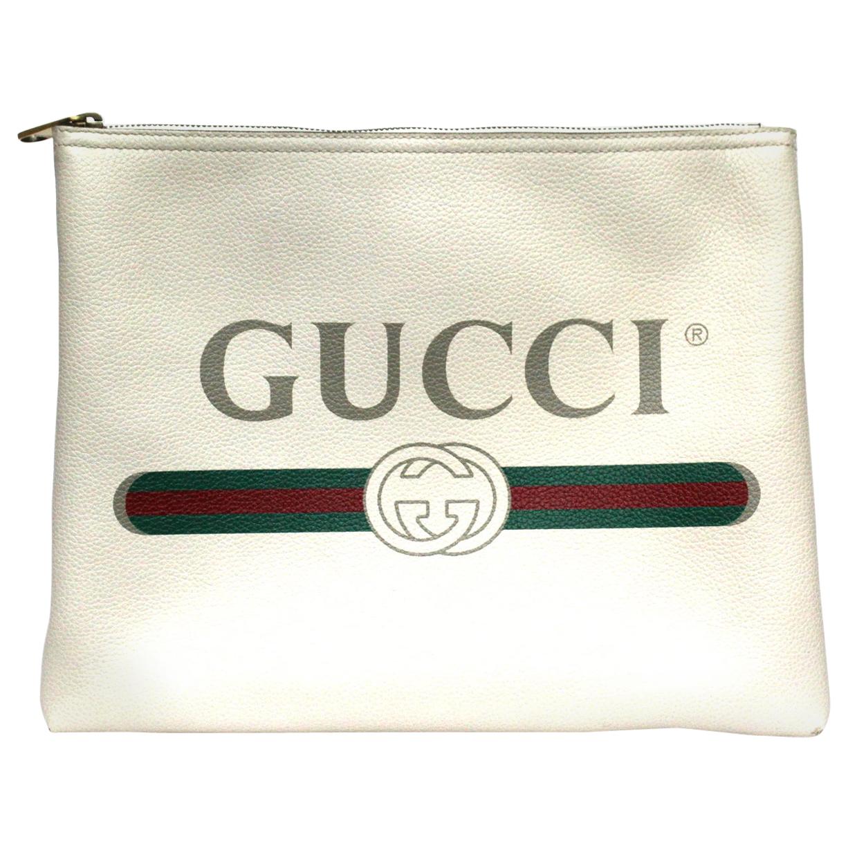 Gucci Pouch White Leather  Unisex Handbag 