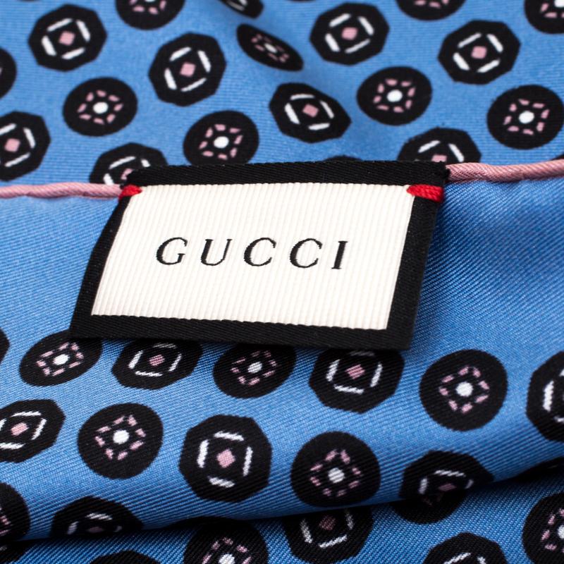 Men's Gucci Powder Blue Printed Silk Royal Pocket Square