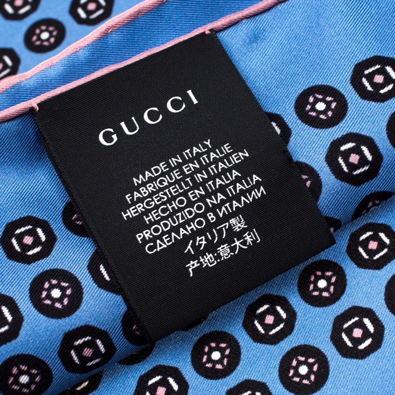 Gucci Powder Blue Printed Silk Royal Pocket Square 1