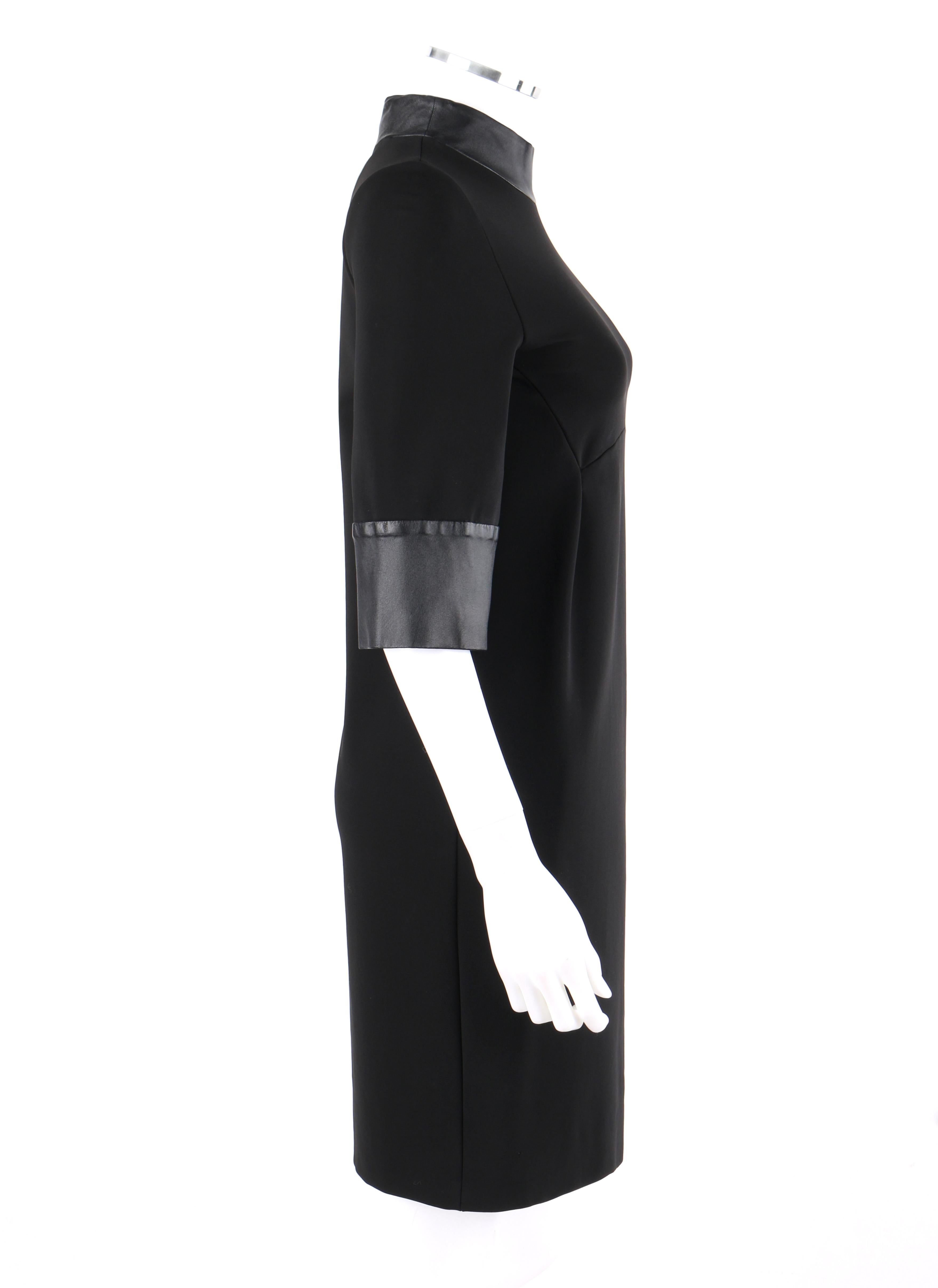 GUCCI PreFall 2014 Black Leather Collar and Cuff Mock Neck Shift Mini