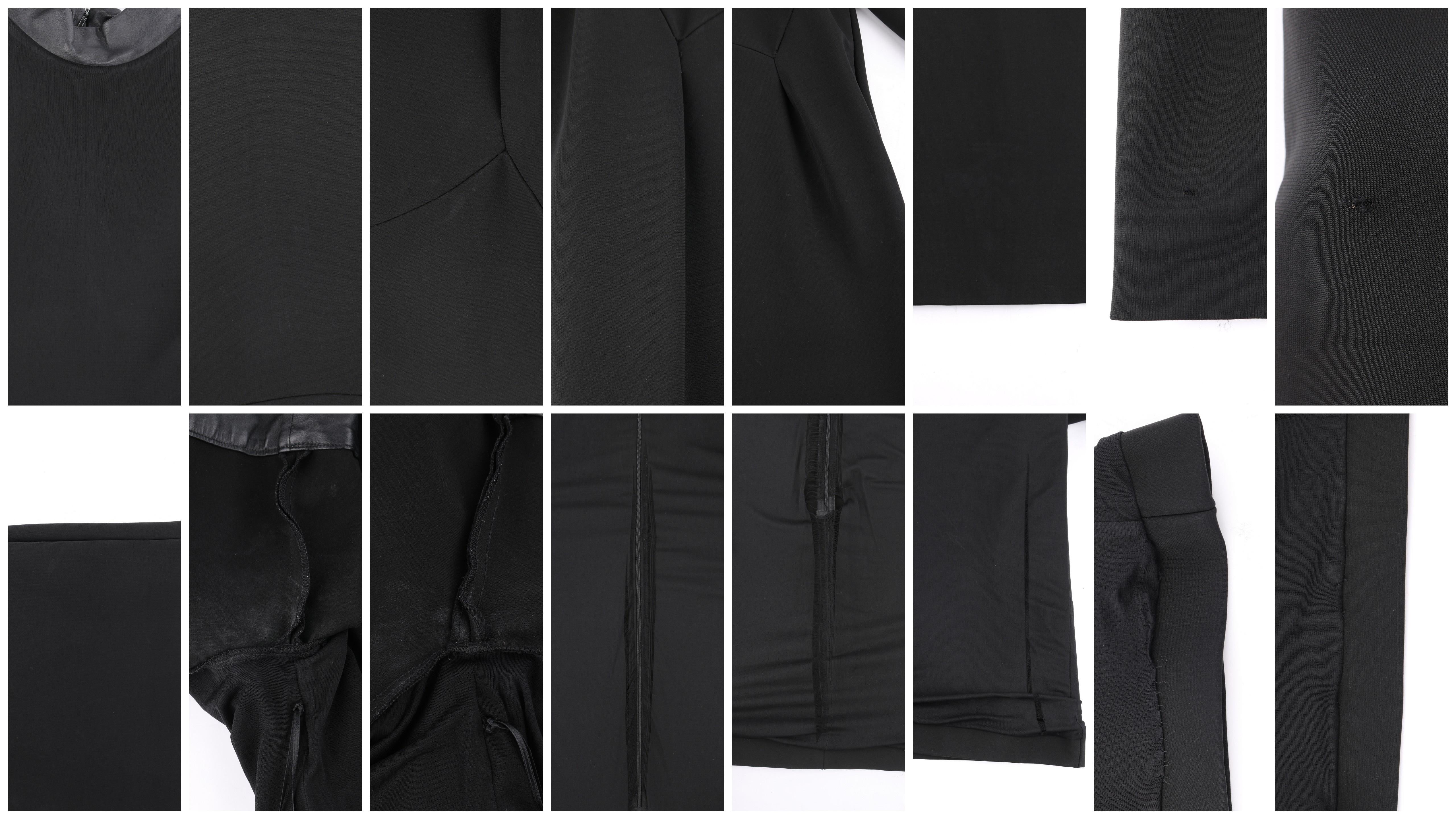 Women's GUCCI Pre-Fall 2014 Black Leather Collar & Cuff Mock Neck Shift Mini Dress