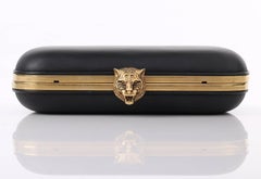 GUCCI Pre-Fall 2016 "Animalier Broadway" Schwarzes Leder Tiger Head Box Clutch