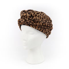GUCCI Pre-Fall 2016 Black Brown Leopard Print Leather Twisted Turban Hat