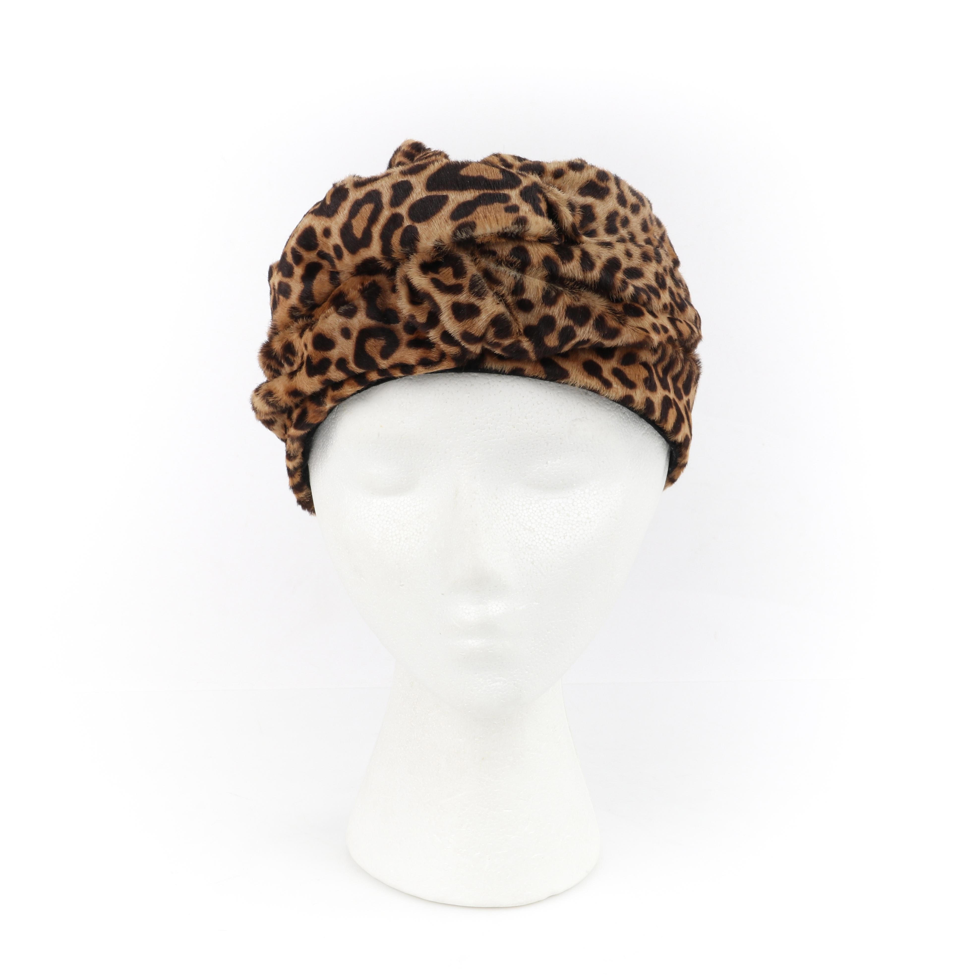 Women's GUCCI Pre-Fall 2016 Black Brown Leopard Print Leather Twisted Turban Hat For Sale