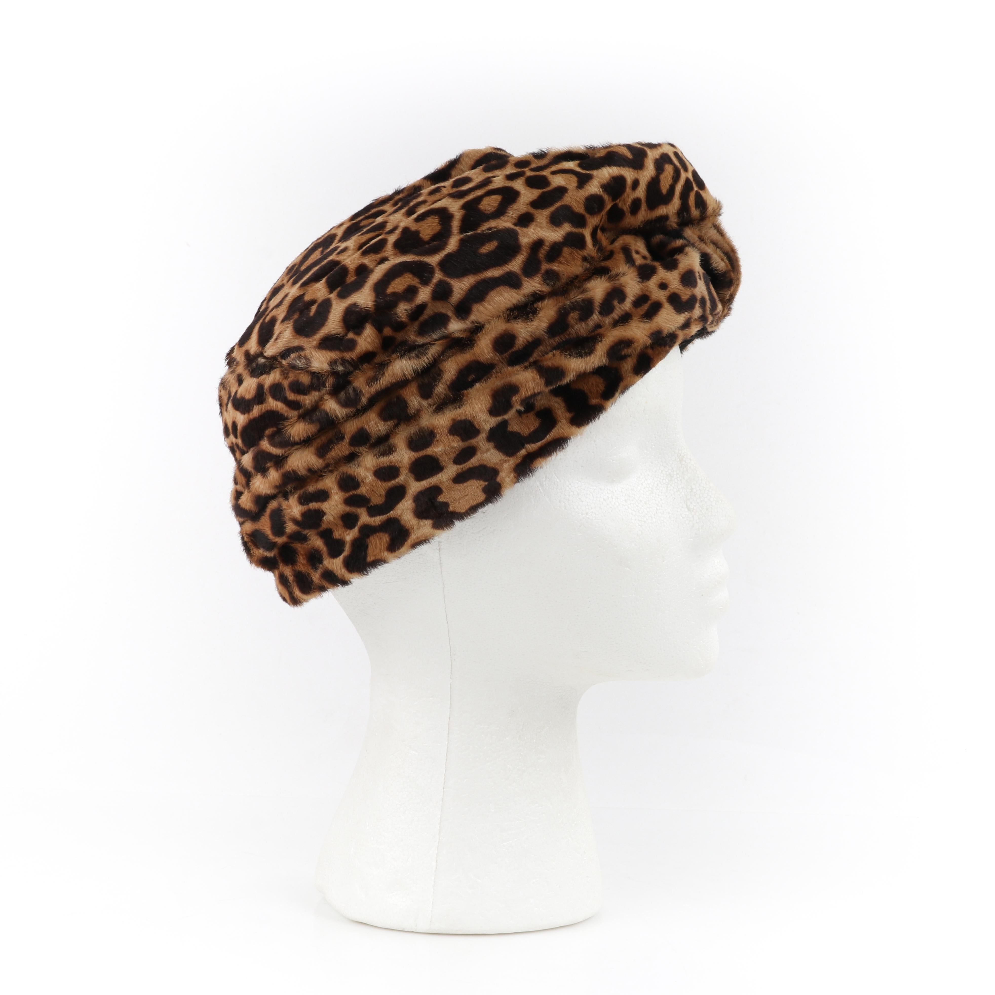 GUCCI Pre-Fall 2016 Black Brown Leopard Print Leather Twisted Turban Hat For Sale 1