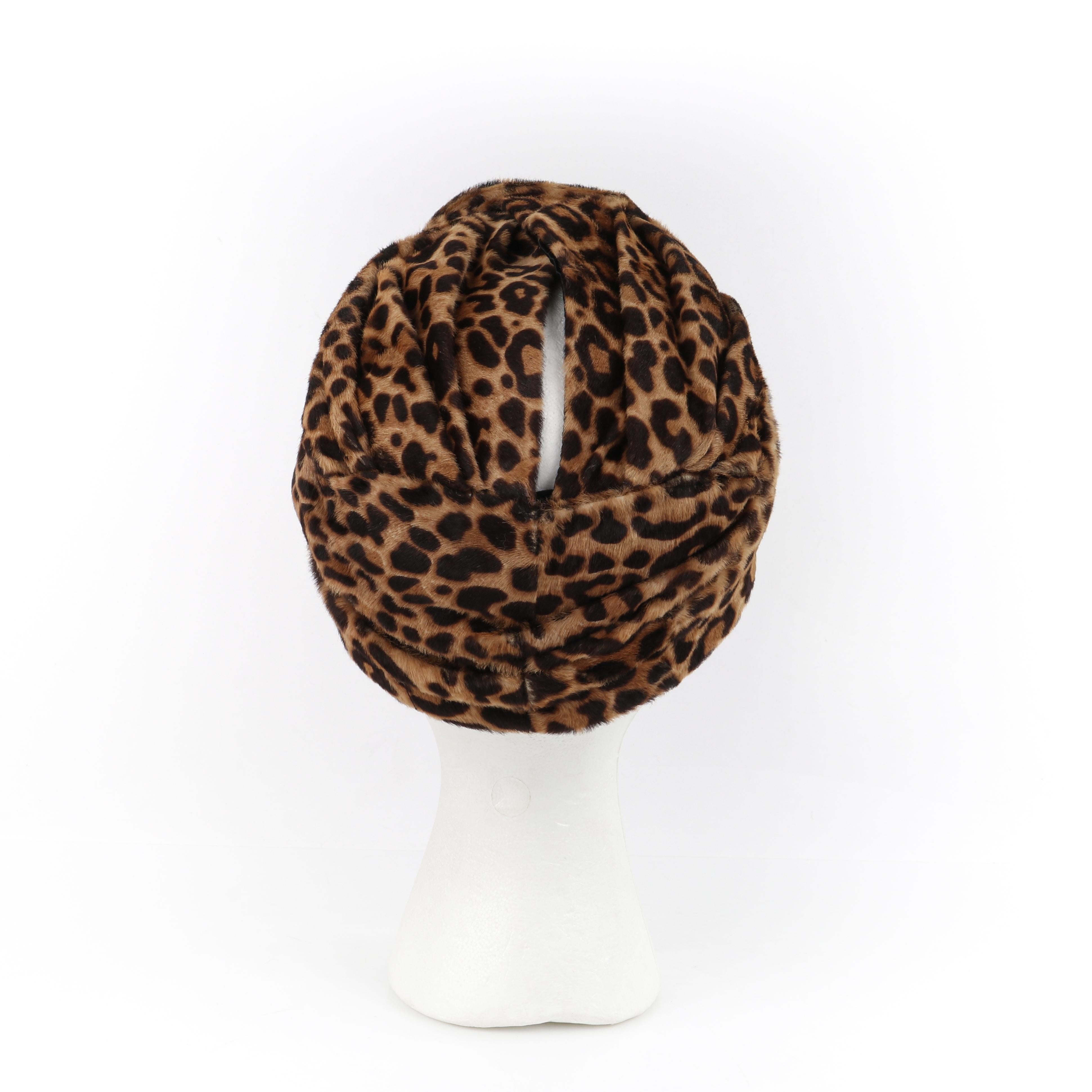 GUCCI Pre-Fall 2016 Black Brown Leopard Print Leather Twisted Turban Hat For Sale 2