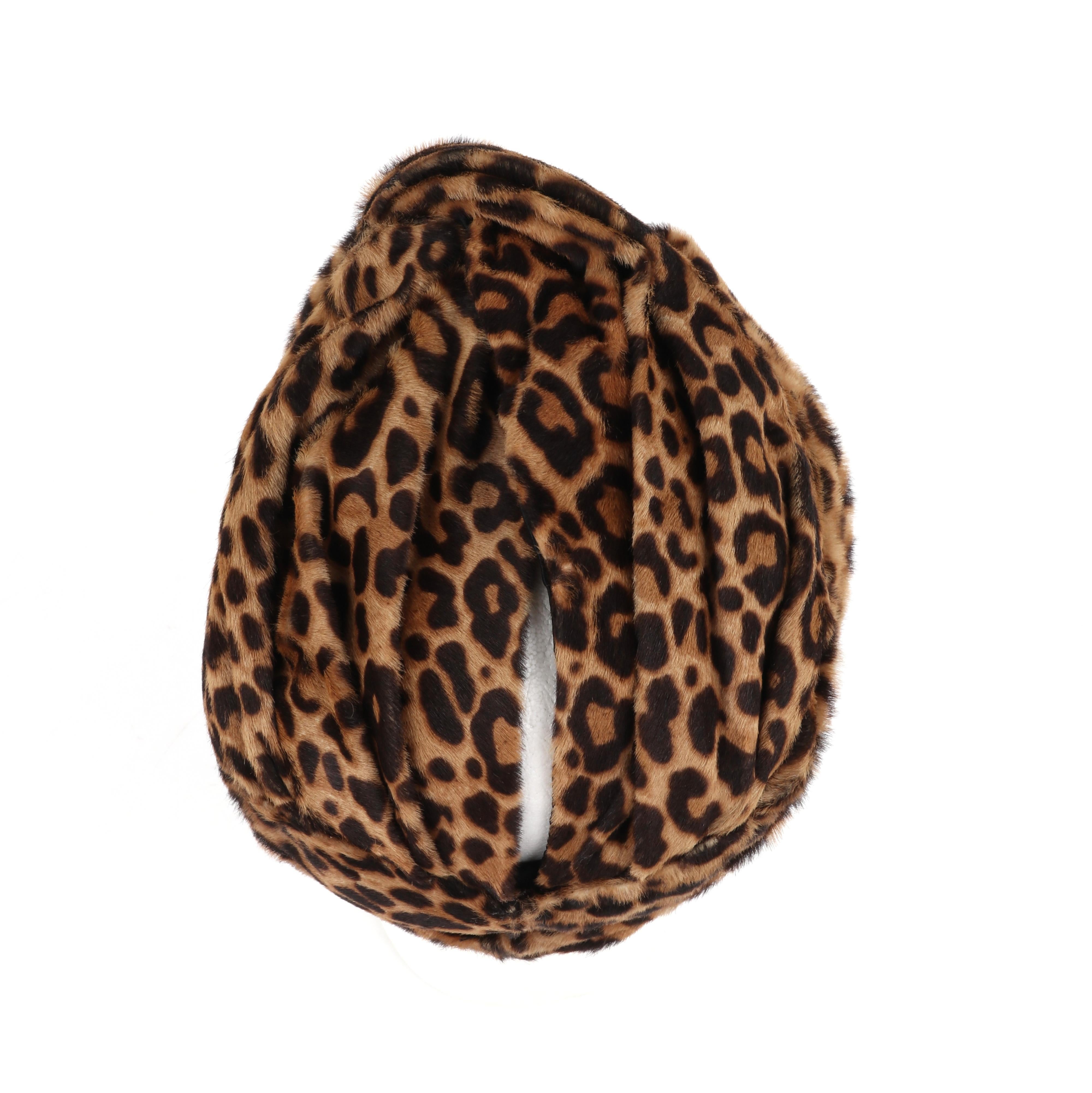 GUCCI Pre-Fall 2016 Black Brown Leopard Print Leather Twisted Turban Hat For Sale 4