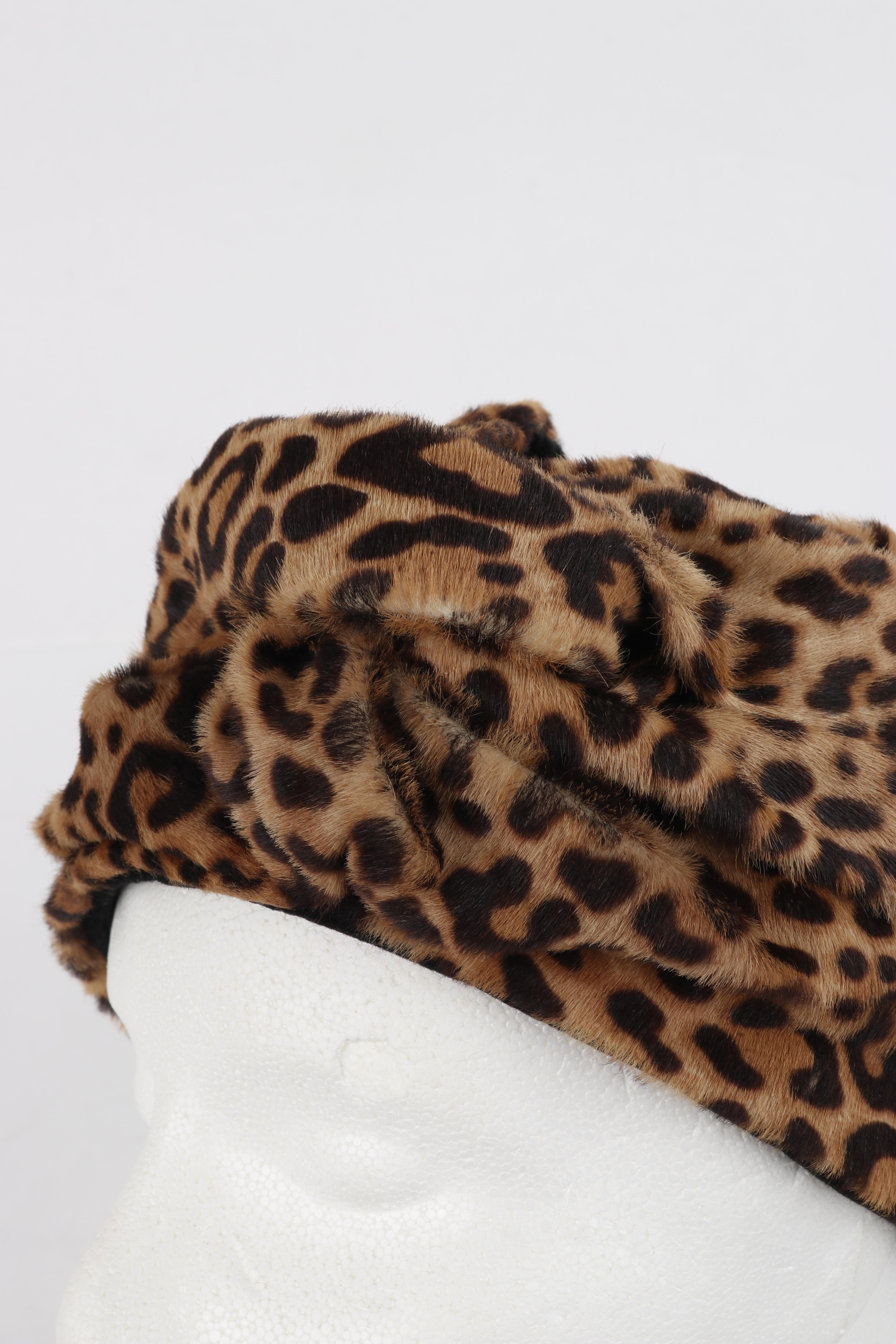 GUCCI Pre-Fall 2016 Black Brown Leopard Print Leather Twisted Turban Hat For Sale 5