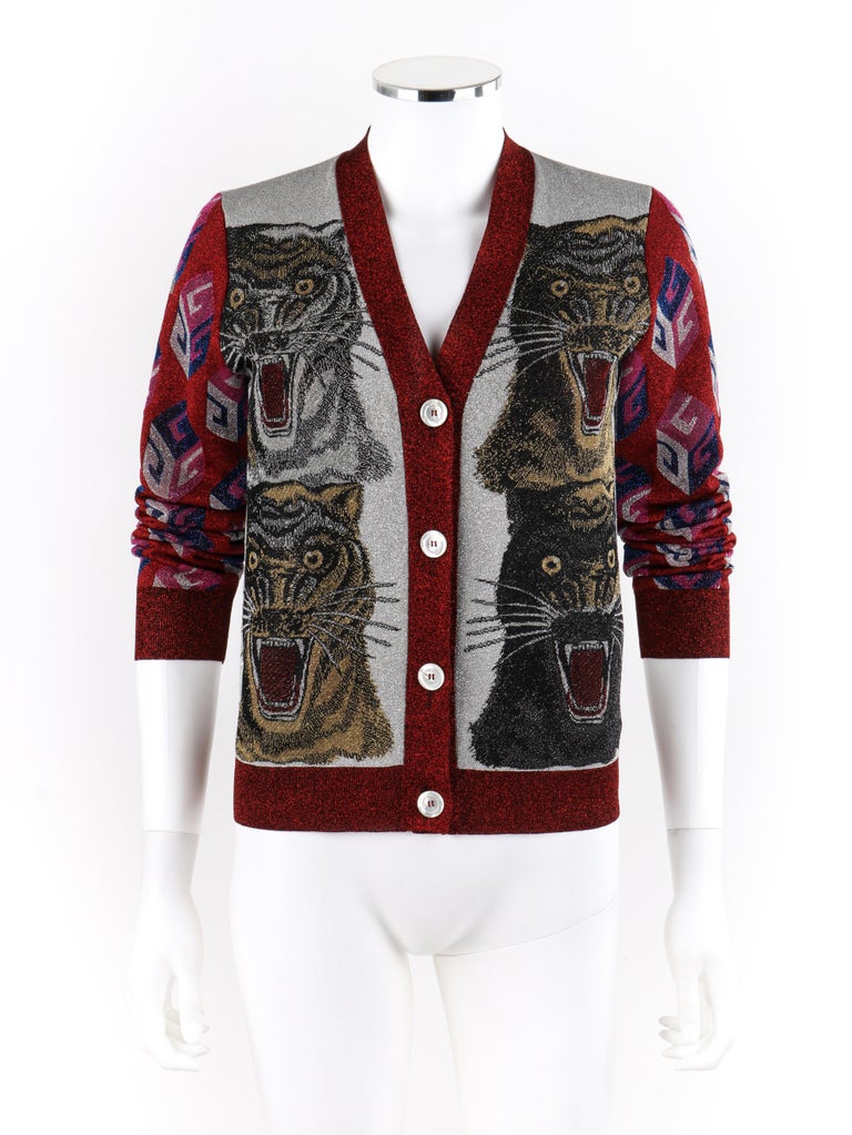 GUCCI Pre Fall 2017 Metallic Knit Angry Tiger Face GG Wallpaper