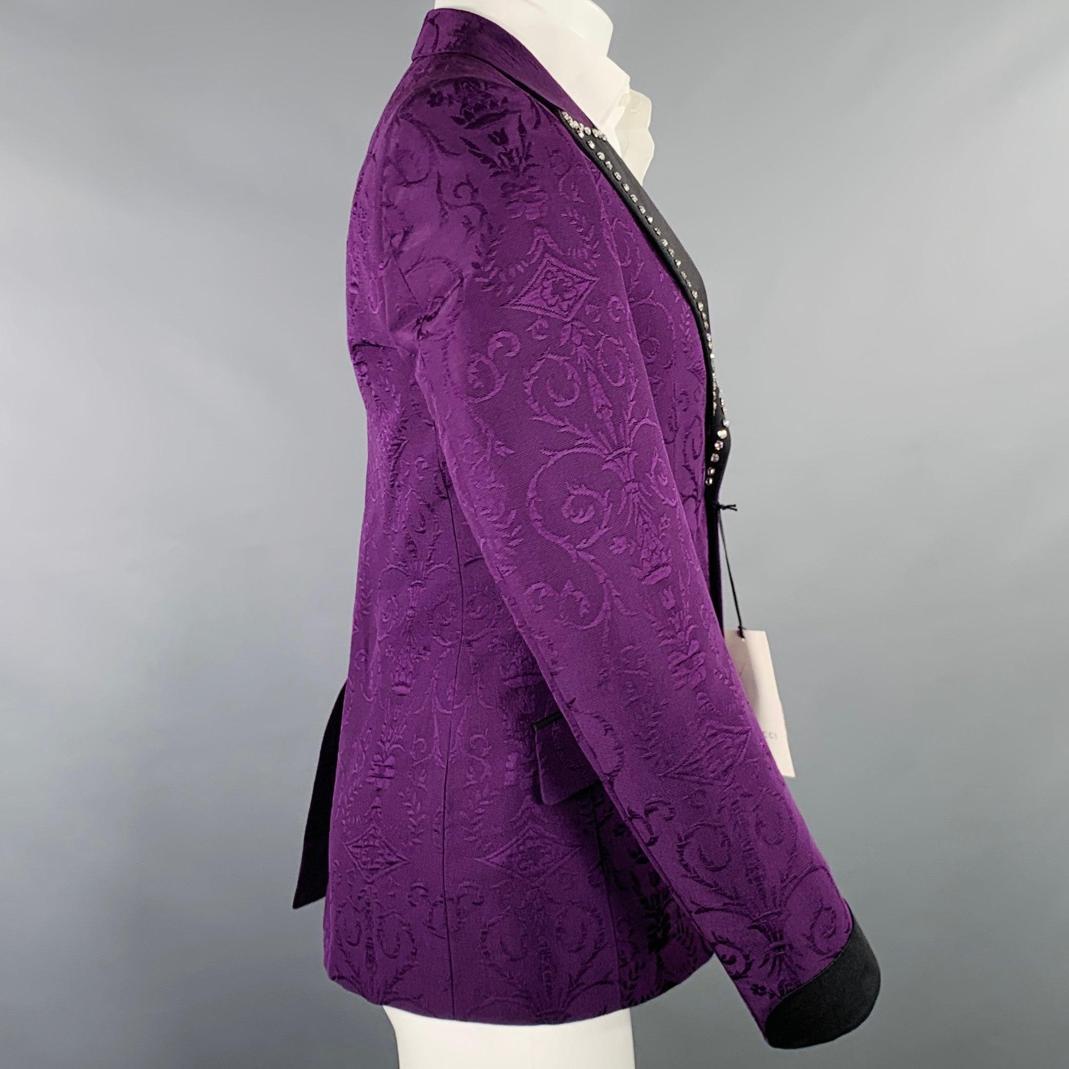 Violet Gucci Pre-Fall 2018 Taille 36 Manteau de sport en laine et soie Jacquard violet et noir en vente