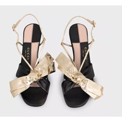 Gucci Pre-Fall 2019 Gold Leather Bow Sandals Size 36.5 Never Worn