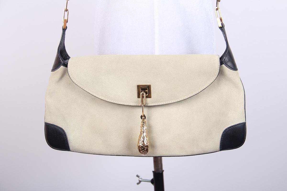 Gucci Pre-Owned 20th Century Suede Tiger Head shoulder bag im Angebot 5