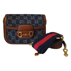 Gucci Pre-Owned Horsebit 1955 GG Denim Mini shoulder bag