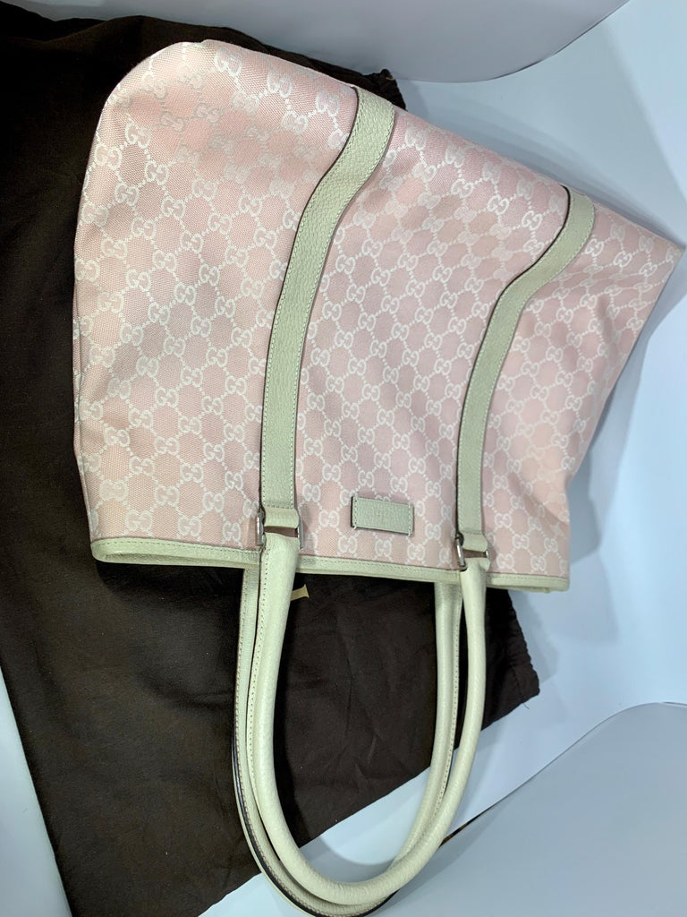 Gucci Pre-owned Pink GG Canvas and White Leather Tote, Large For Sale at  1stDibs
