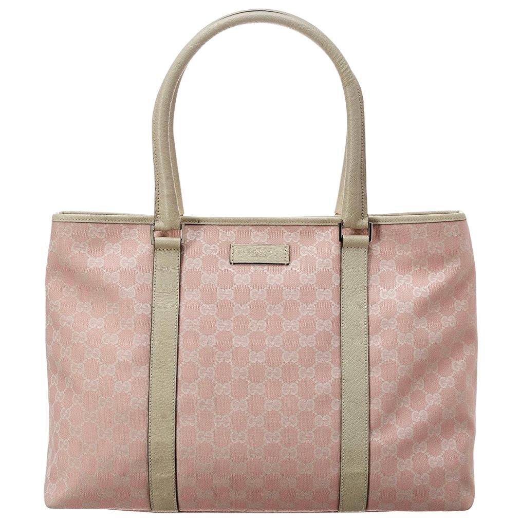 Gucci Pre-owned Pink GG Canvas & White Leather Tote, Large