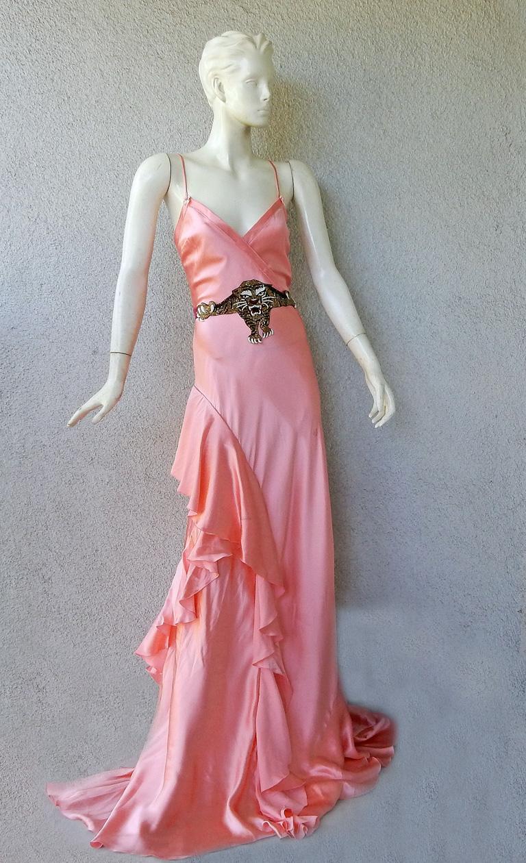 gucci pink chiffon dress GG feather-trimmed silk chiffon gown in pink - Gucci
