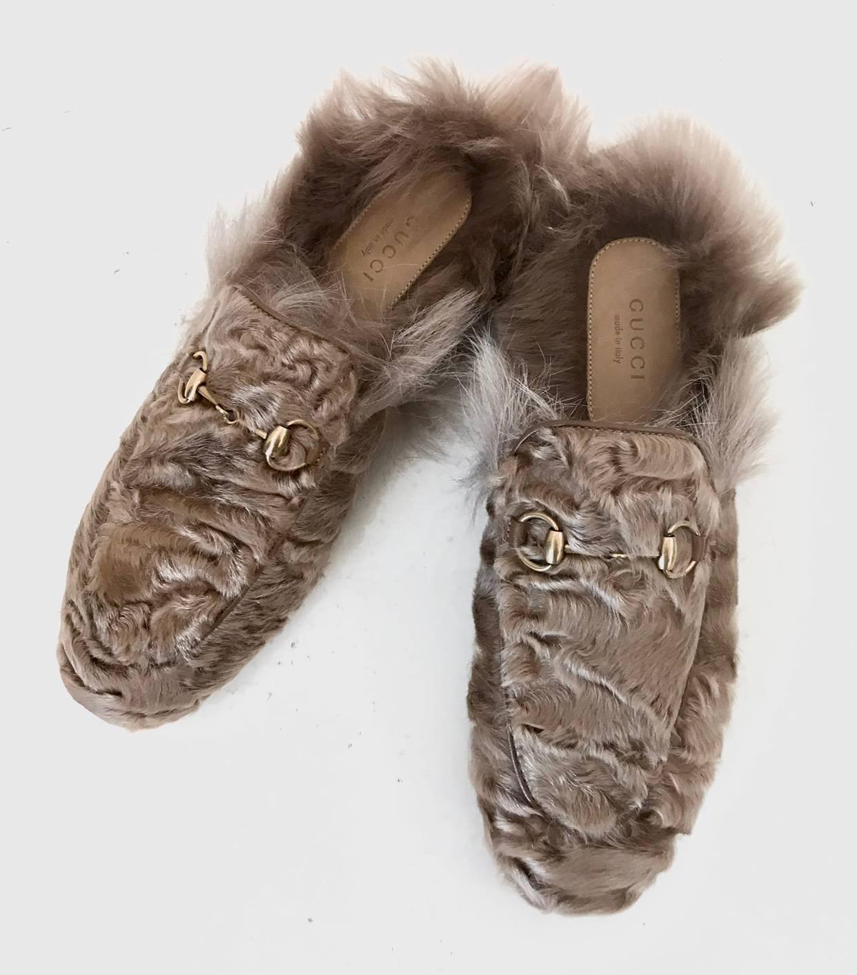 Women's Gucci  Princentown Moccasins in Beige Fur 2017 For Sale