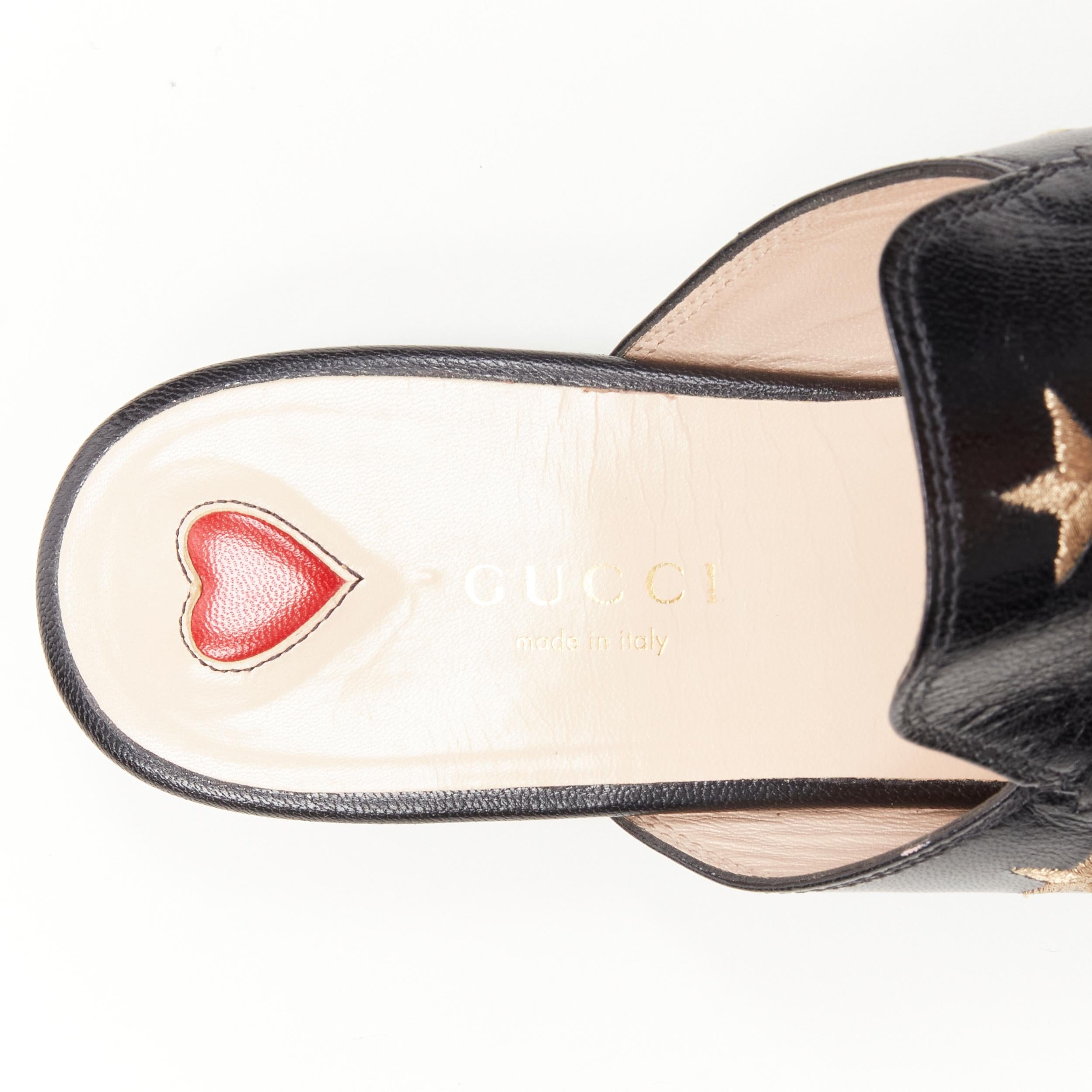 Women's GUCCI Princetown Bees & Stars black gold horsebit loafer slippers EU37.5