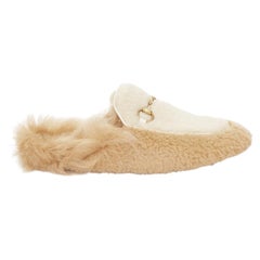 GUCCI Princetown beige shearling horsebit backless loafer mules EU37