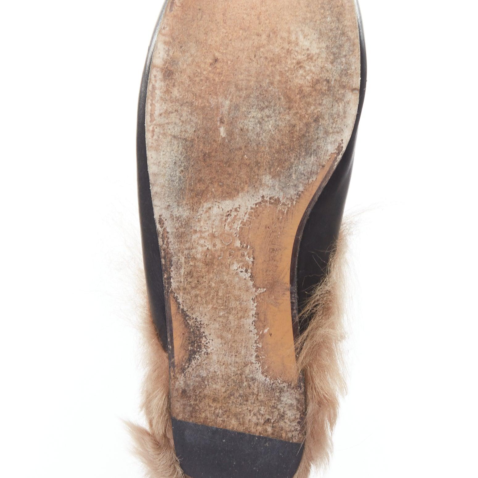Gucci Princetown mules mocassins en cuir noir doublé de fourrure Brown 5