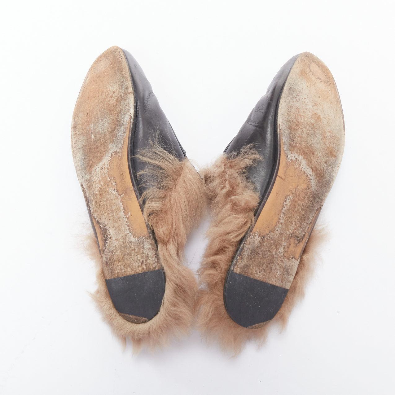 Gucci Princetown mules mocassins en cuir noir doublé de fourrure Brown 6