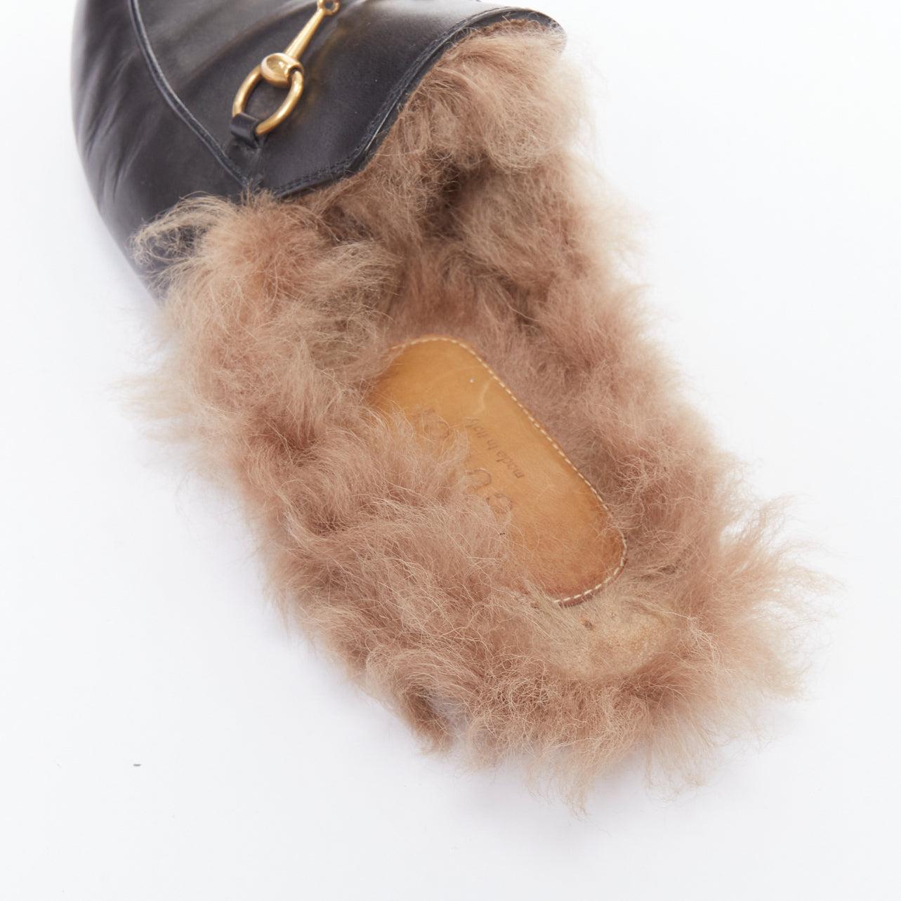 Gucci Princetown mules mocassins en cuir noir doublé de fourrure Brown 4