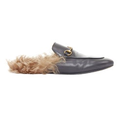 GUCCI Princetown brown fur lined black leather mule loafer EU38 GUCCI Princetown brown fur lined black leather mule loafer EU38