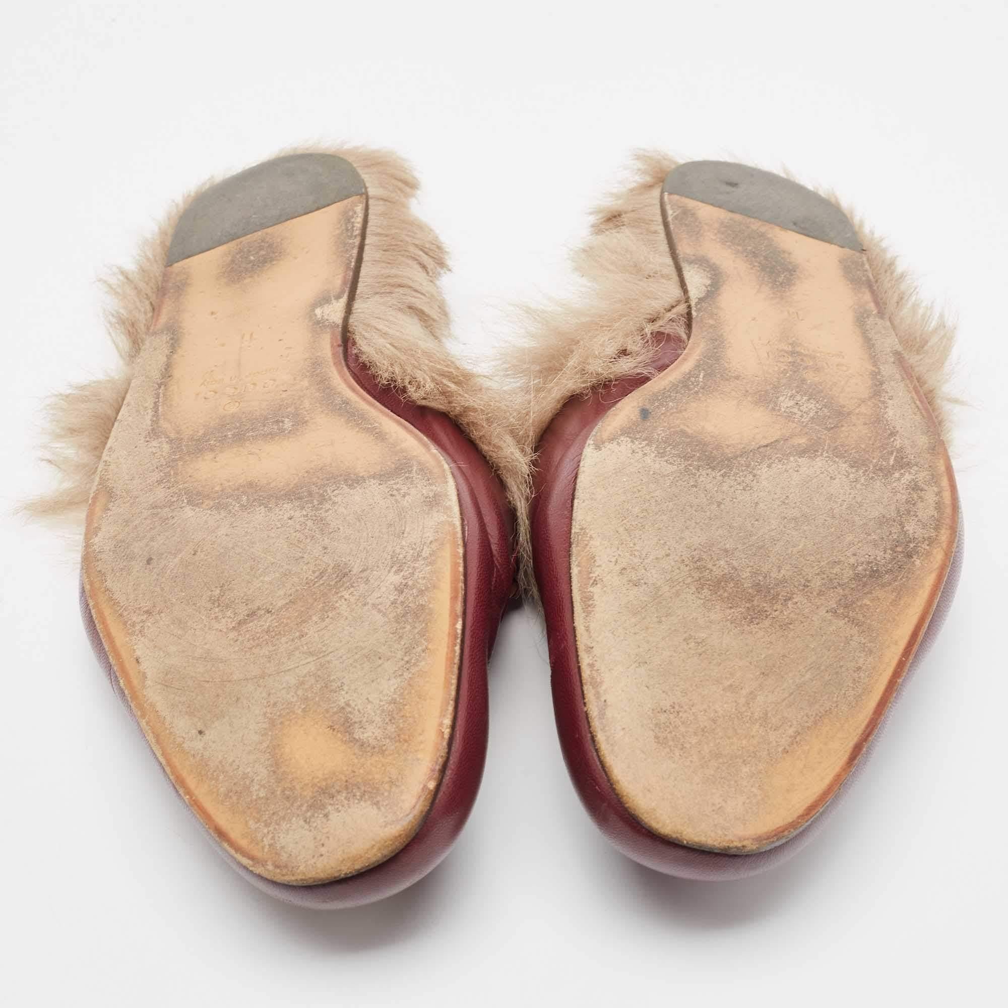 Gucci Princetown Burgundy Leather and Fur Mules Size 45 1