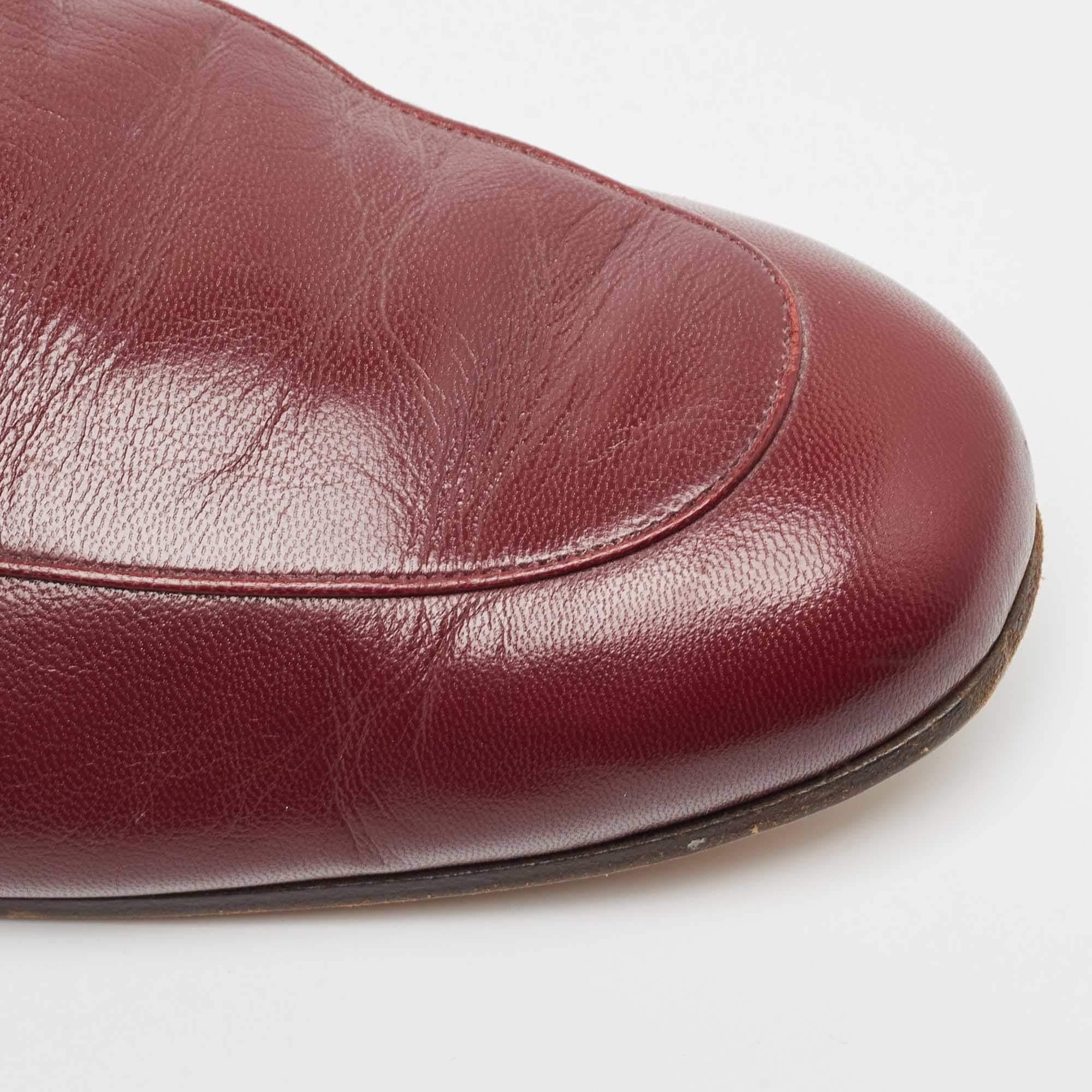 Gucci Princetown Burgundy Leather and Fur Mules Size 45 2