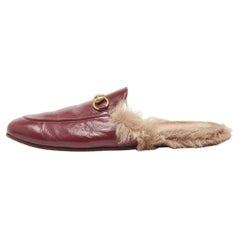 Gucci Princetown Burgundy Leather and Fur Mules Size 45
