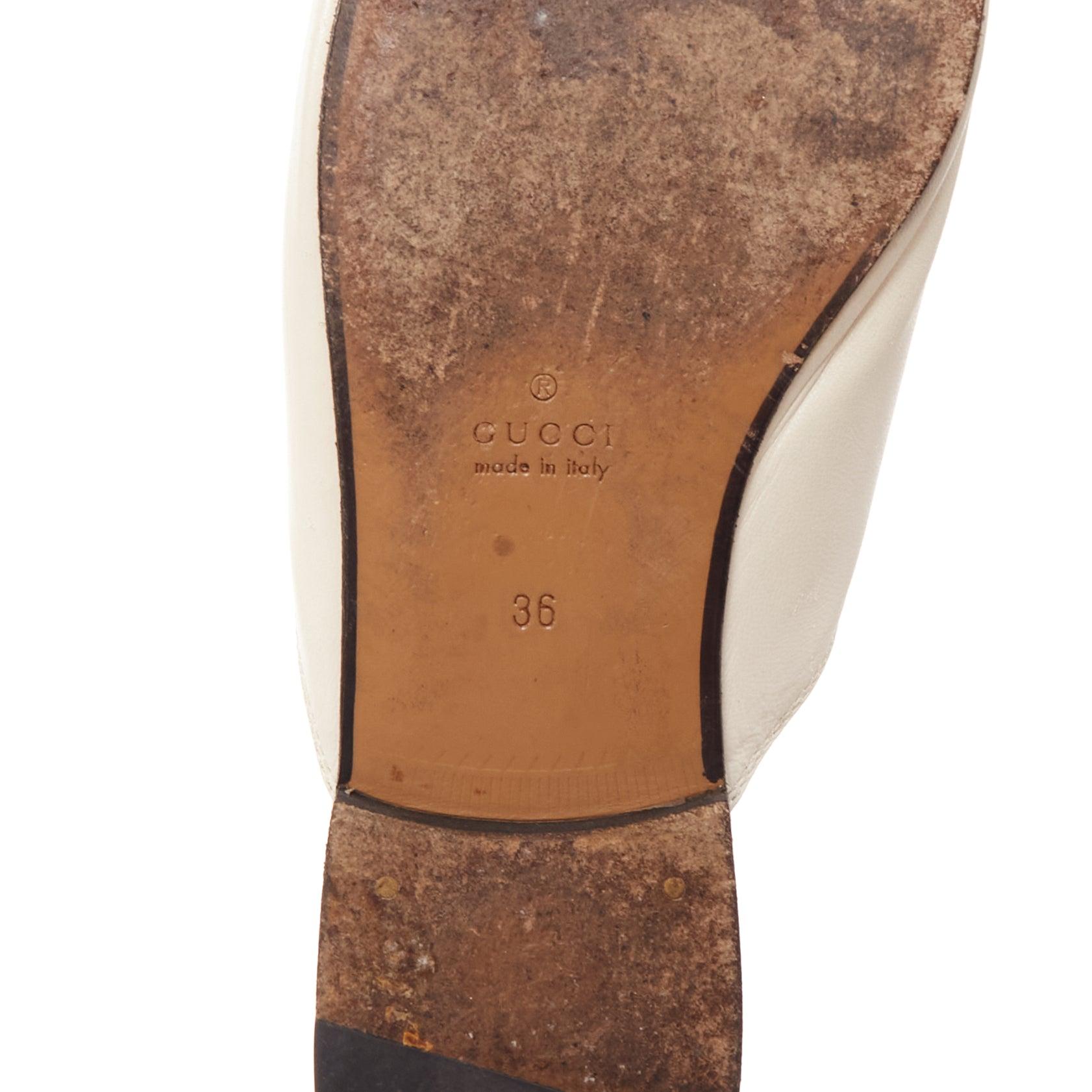 GUCCI Princetown cream leather gold horsebit flat mule loafer EU36 For Sale 6