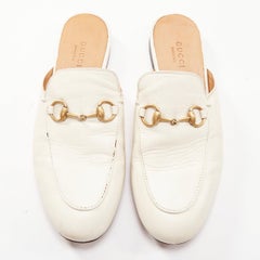 GUCCI Princetown cream leather gold horsebit flat mule loafer EU36
