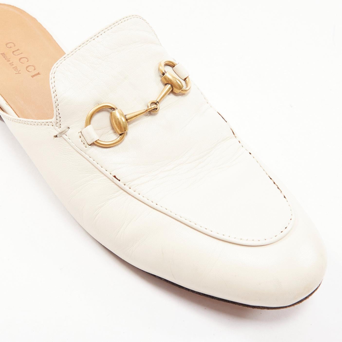 GUCCI Princetown cream leather gold horsebit flat mule loafer EU36 For Sale 2