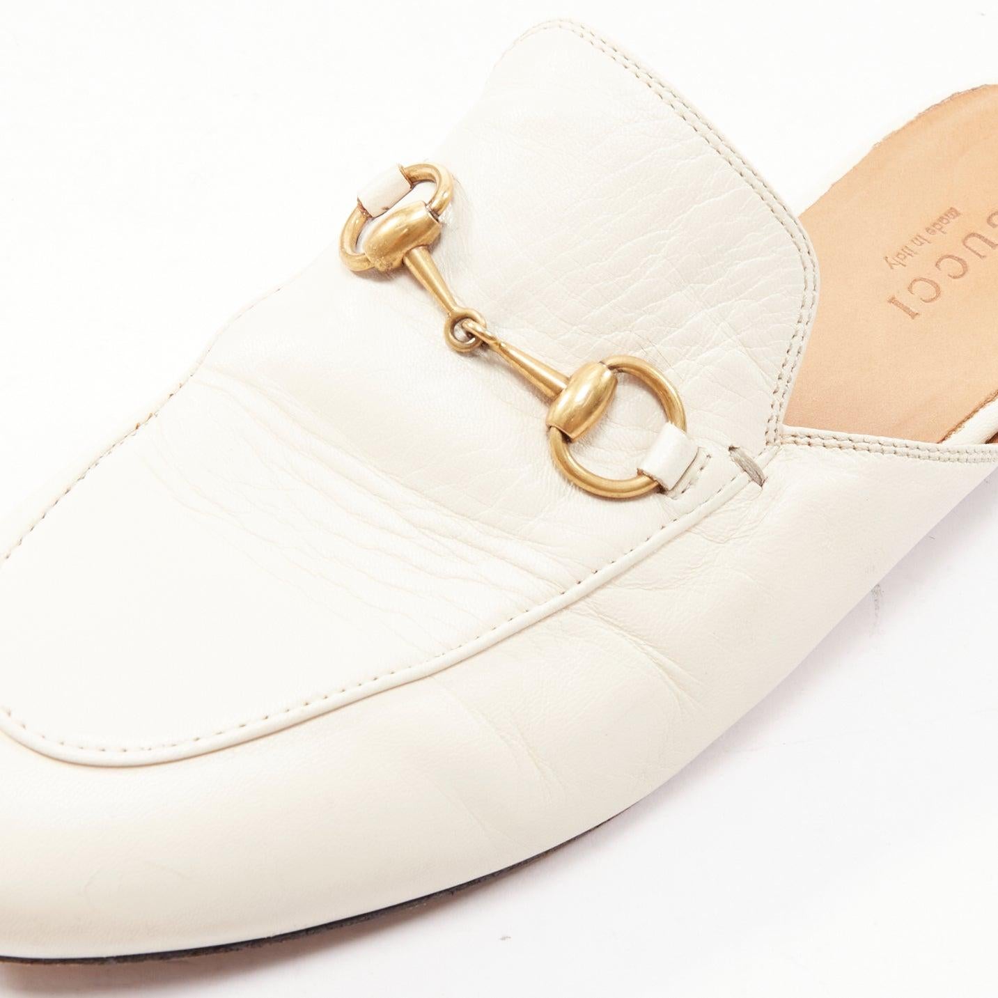 GUCCI Princetown cream leather gold horsebit flat mule loafer EU36 For Sale 3