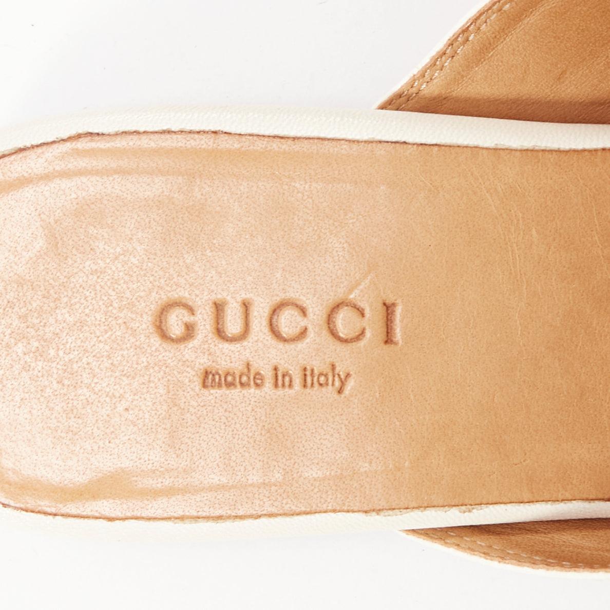 GUCCI Princetown cream leather gold horsebit flat mule loafer EU36 For Sale 4