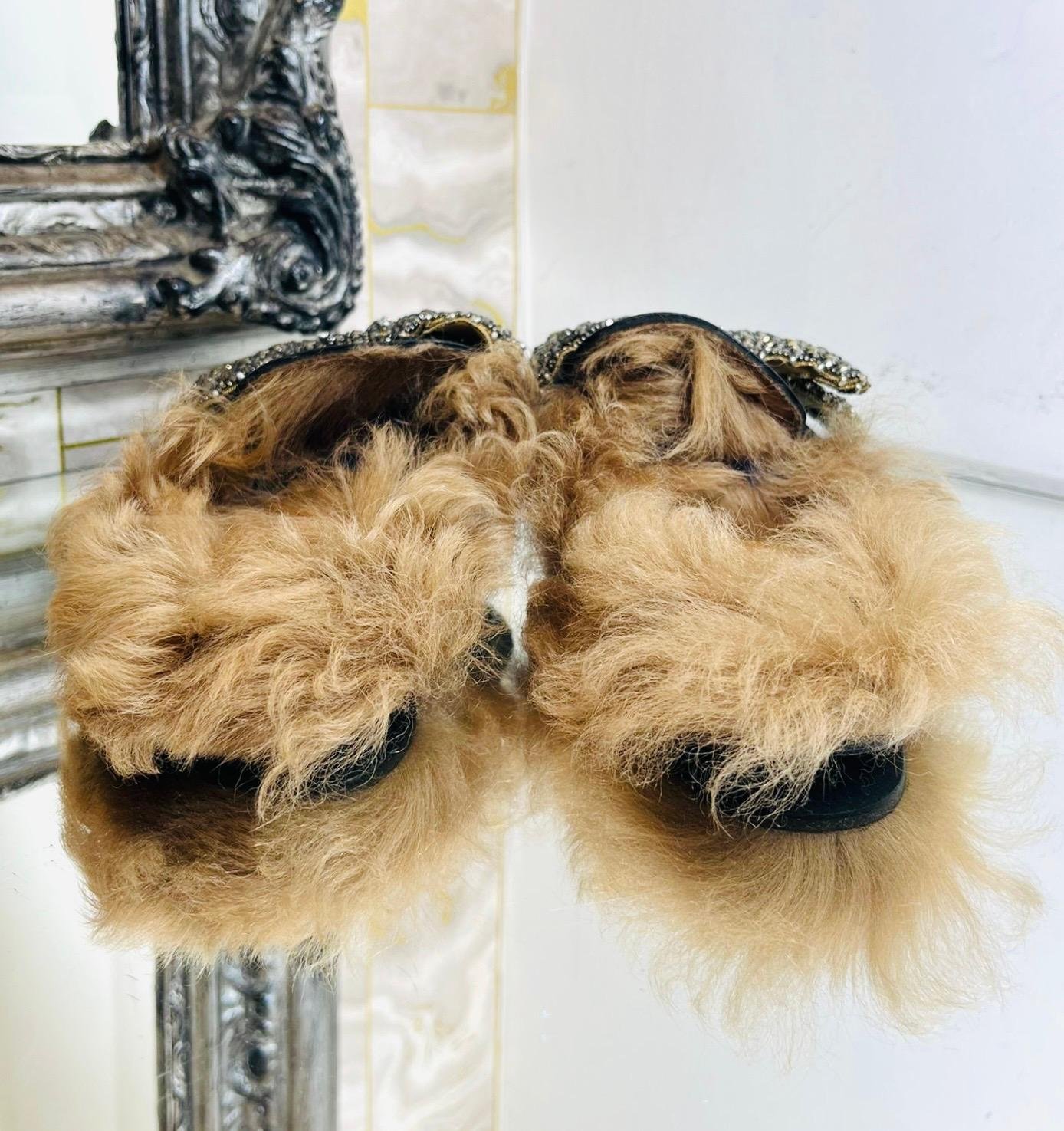 Women's Gucci Princetown Crystal Bow & Shearling-Lined Leather Mules