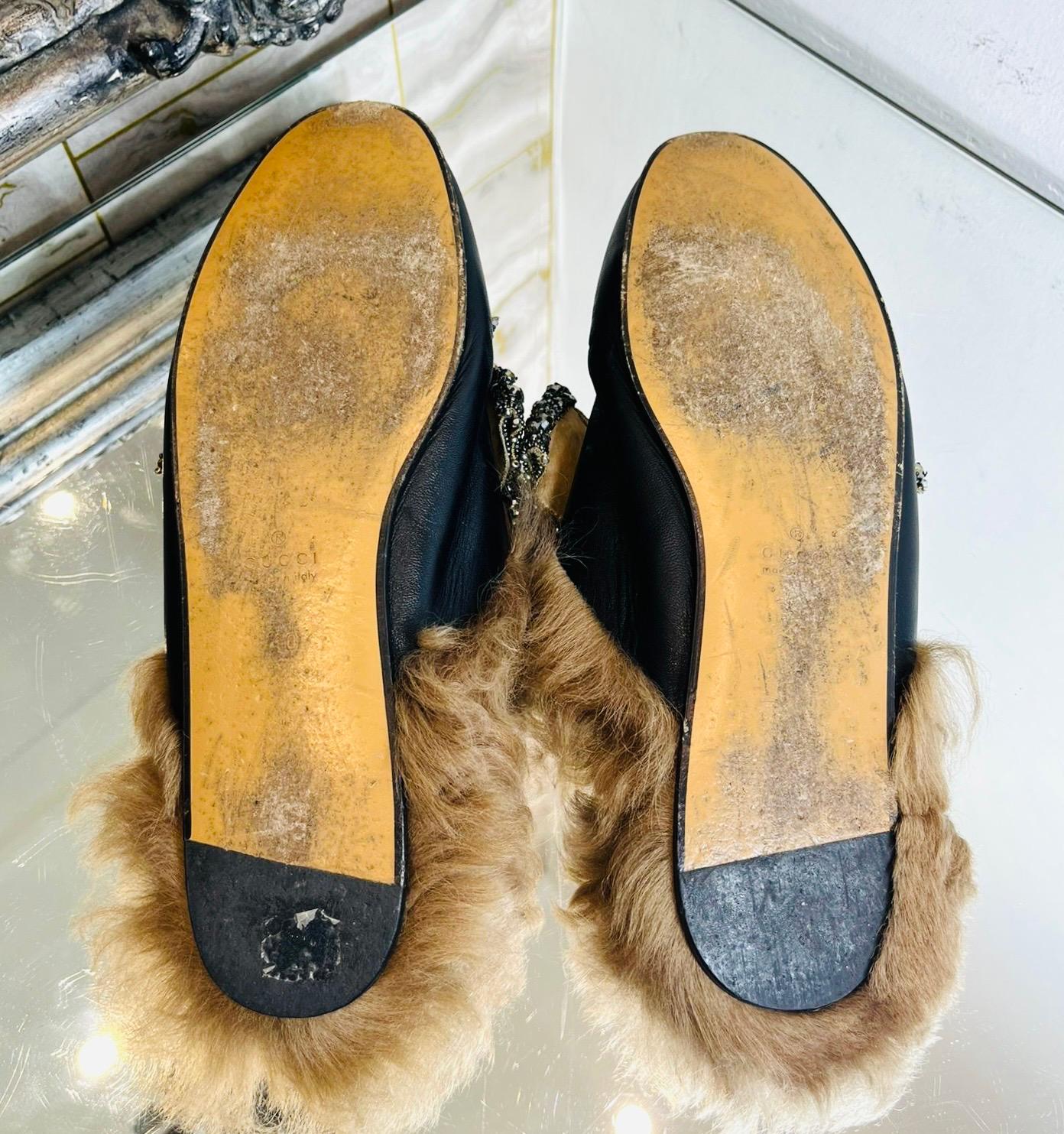 Gucci Princetown Crystal Bow & Shearling-Lined Leather Mules 1